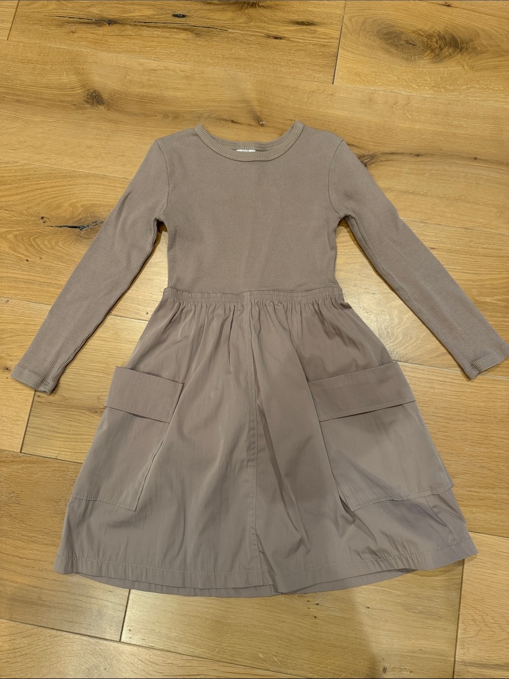 Zara Girls' Long Sleeve Pocket Dress in Taupe